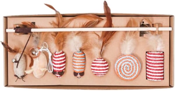 Pet Toy Cat Toy Seven-Piece Set Bell Feather Wooden Pole Cat Stick
